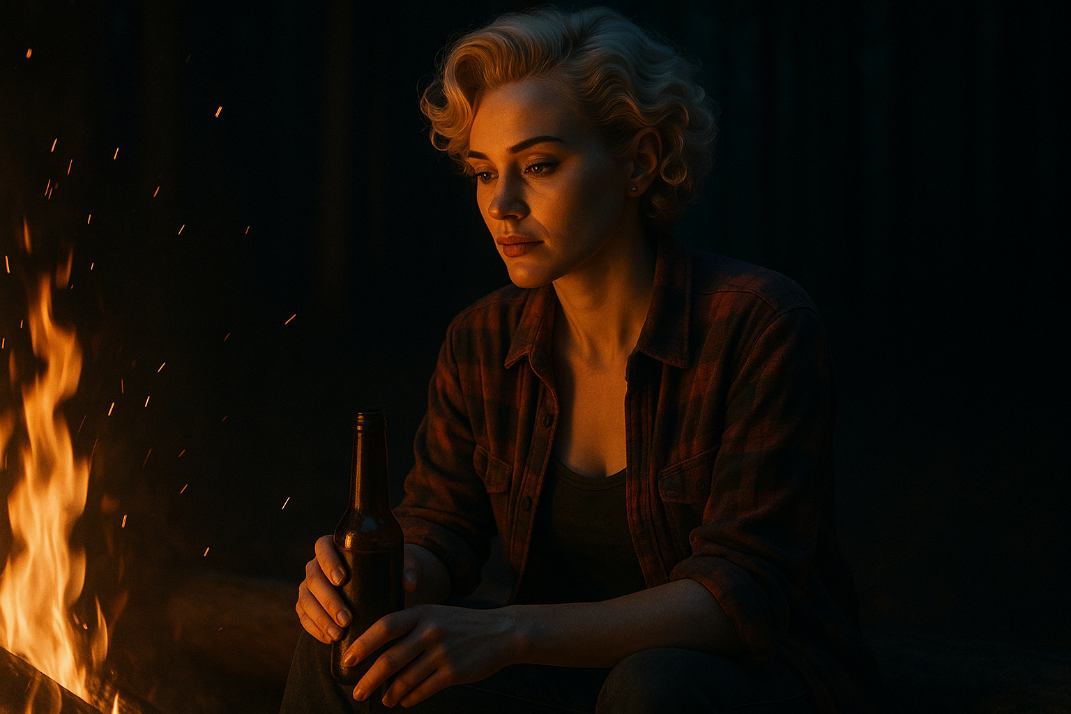 Ruthie by the fire — reflecting on the journey