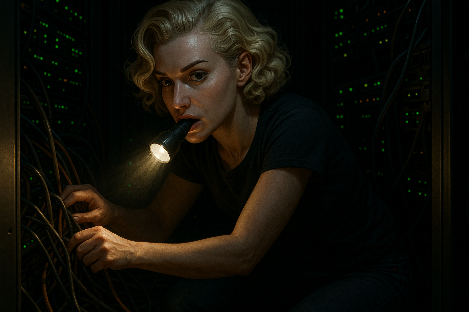 Ruthie working on the server rack